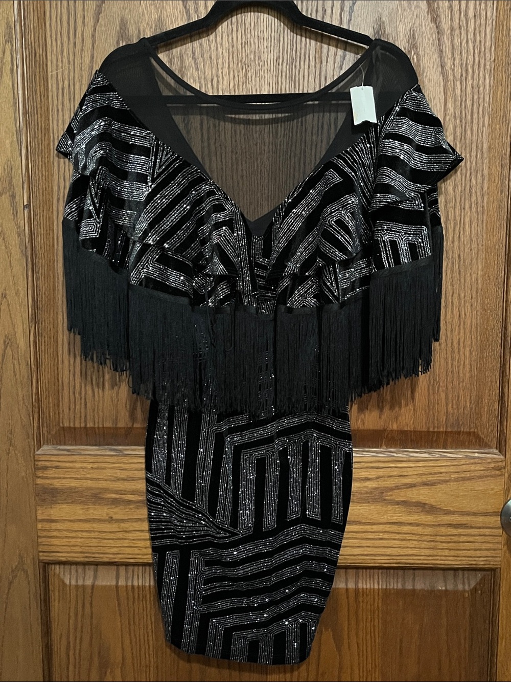 Black Glitter Fringe Bodycon Dress